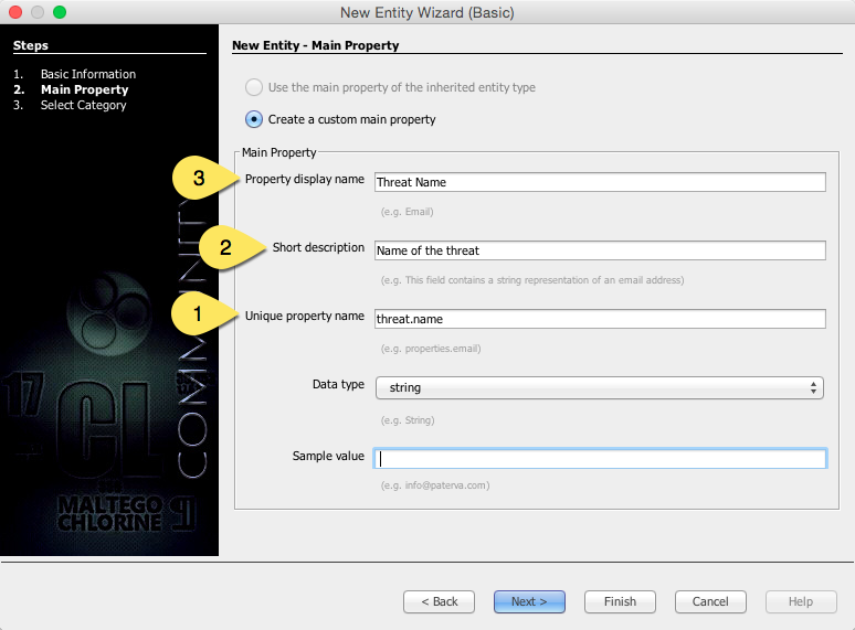 Maltego entity field code to GUI mappings